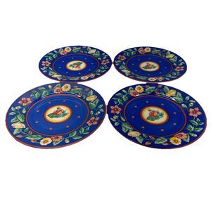 Vintage 93’ Misono Avignon 4855 Set of 4 Ceramic Saucers Blue Floral Border 6.5"